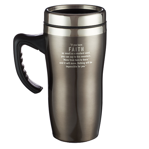 Faith Mathew 17:20 Brown Travel Coffee Mug with Lid and Handle for Everyday Use (16 Oz Stainless Steel Double-Wall Vacuum Insulated Cup) …