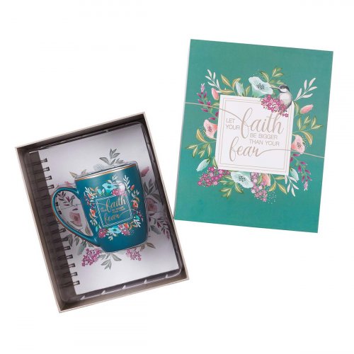 Let Your Faith Be Bigger Than Your Fear Journal and Mug Boxed Gift Set for Women