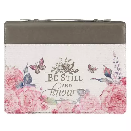 Medium Be Still And Know Psalm 46:10, Pink Rose Butterfly Faux Leather Bible Cover