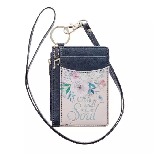 ID Card Holder Navy/Pink Floral Printed It is Well with My Soul