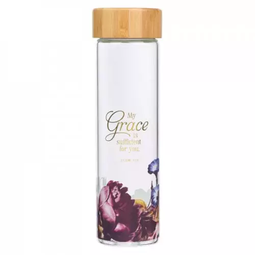 Water Bottle Glass w/ Sleeve My Grace is Sufficient 2 Cor. 12:9
