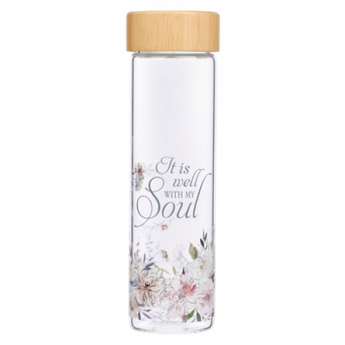 Water Bottle Glass w/ Sleeve It is Well with My Soul