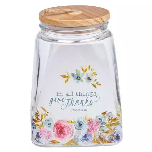 Gratitude Jar w/ Cards Glass In All Things Give Thanks 1 Thess. 5:18