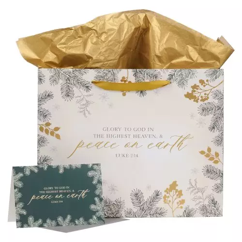 Gift Bag w/ Card LG Landscape Cream/Gold Peace on Earth Luke 2:14
