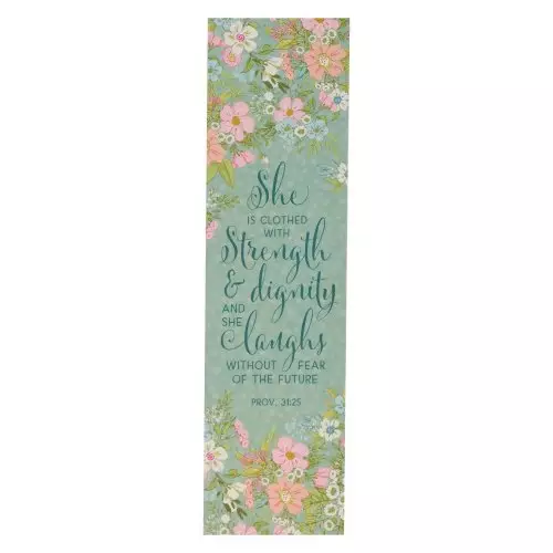 Bookmark-Teal Floral/Strength & Dignity Prov. 31:25 (Pack Of 10)