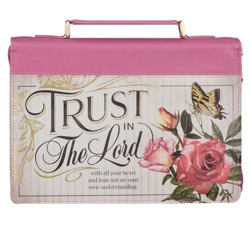 Large Trust in the Lord Pink Rose  Vintage Floral Vegan Leather Fashion Bible Cover for Women - Prov. 3:5
