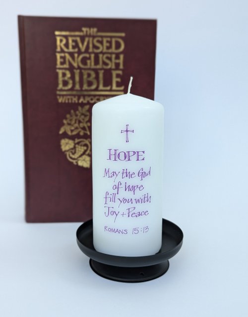 Hope May the God of Hope Fill You With Joy & Peace Romans 15:13 Candle