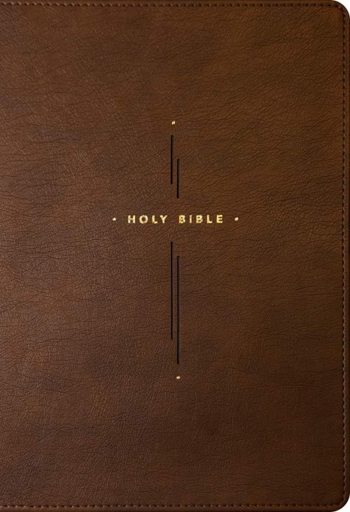 NLT Large Print Thinline Center-Column Reference Bible, Filament Enabled (LeatherLike, Brown Holy Cross, Red Letter)