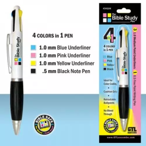 Bible Study Highlighter Pen 4In1 Black/Pink/Yellow/Blue