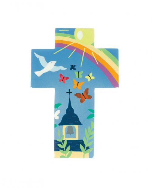 Rainbow Painted Wooden Cross