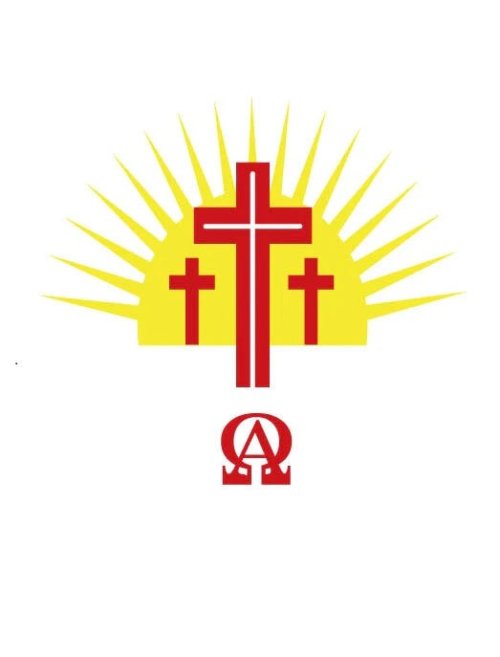 Candle Sticker - Three Red And Gold Crosses With Sun (Without Year)