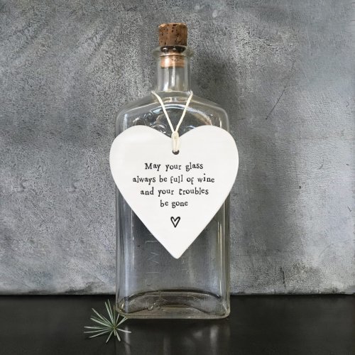 May Your Glass Be Full Porcelain Round Heart