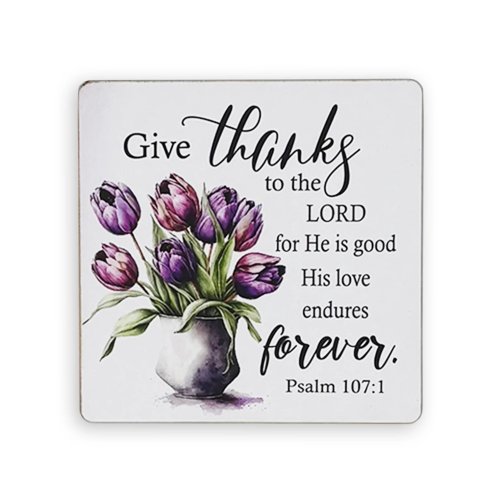 Set of 6 Wooden Coasters – "Give Thanks to the Lord for He Is Good" (Psalm 107:1)