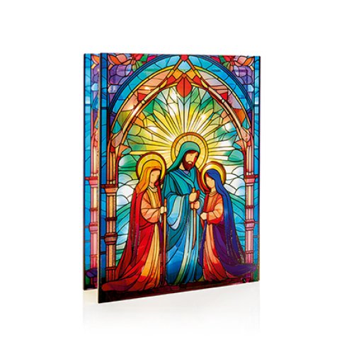 21 x 28cm B-O Lit Nativity Scene Stained Glass for Table Top with 50 Warm White LED - Double Sided