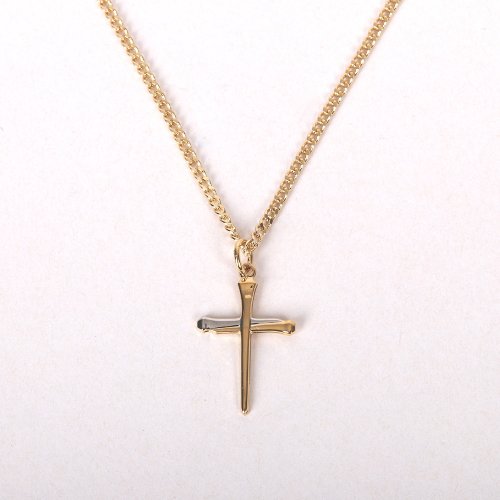 18" Gold Over Sterling Silver Nail Cross Design Necklace