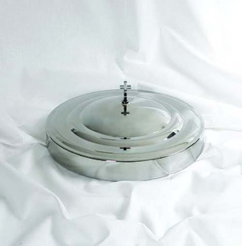 Communion Tray Cover 11" x 1 3/8" - Silver Finish With Elegant Cross Topper