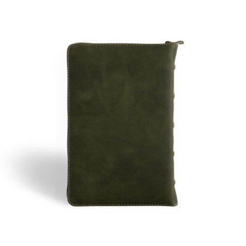 CSB Personal Size Bible, Holman Handcrafted Collection, Zipper Closure, Marbled Olive Premium Calfskin