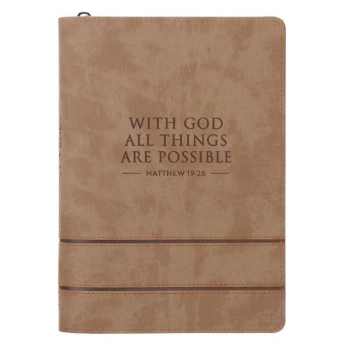 Journal Classic Zip Taupe With God All Things are Possible Matt. 19:26