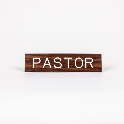 Sign Engraved Pastor Adhesive Back Walnut