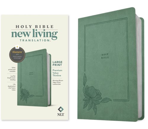 NLT Large Print Premium Value Thinline Bible, Filament Enabled (LeatherLike, Morning Bloom Sage Green)