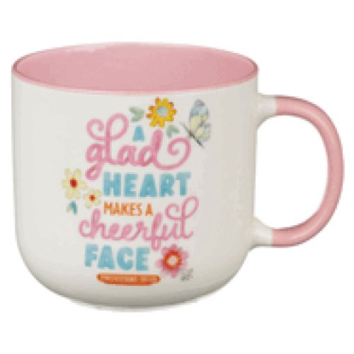 Mug Pink A Glad Heart Makes A Cheerful Face Prov. 15:13