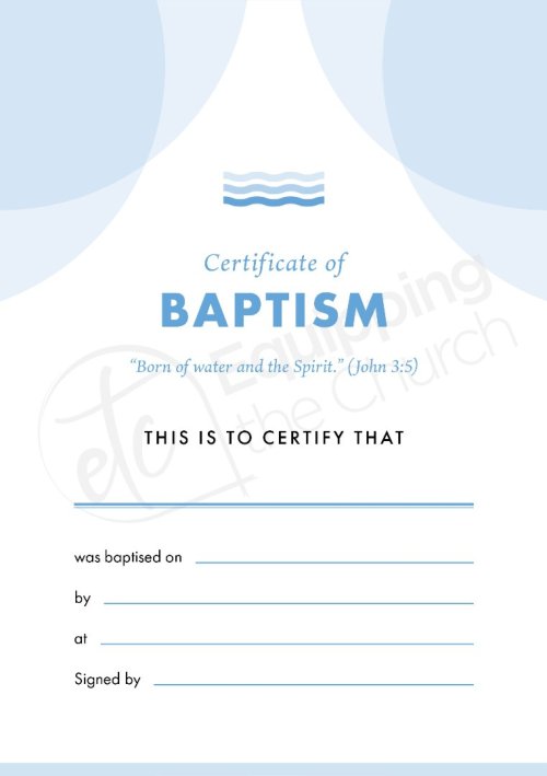 ETC Baptism Certificate A5 Portrait (pack of 10)