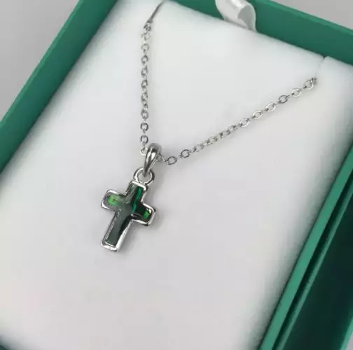 Inlaid Paua Shell Cross Pendant Green