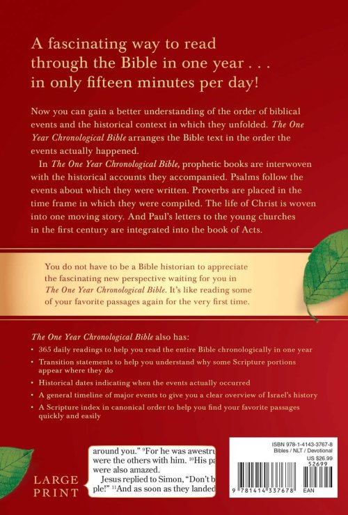 NLT One Year Chronological Bible, Paperback, Large Print, Premium Slimline, 365 Daily Readings