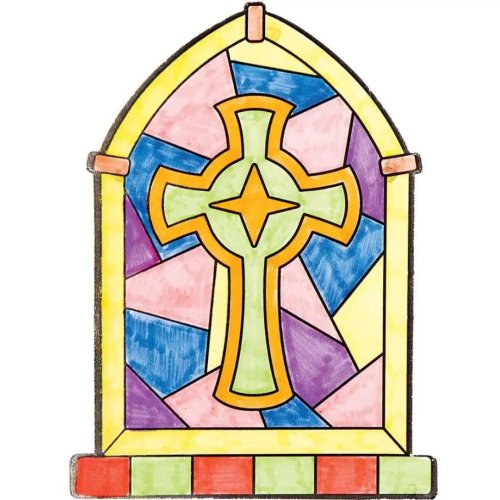 Cross Colour-in Window Decorations - Pack of 18