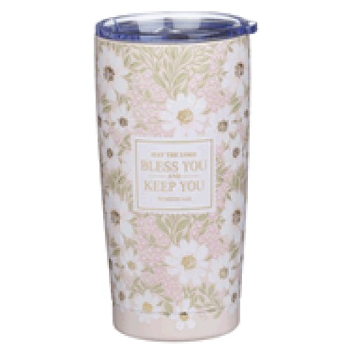 Tumbler SS Pink Floral The Lord Bless You and Keep You Num. 6:24