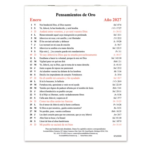 Spanish Golden Thoughts Calendar 2027