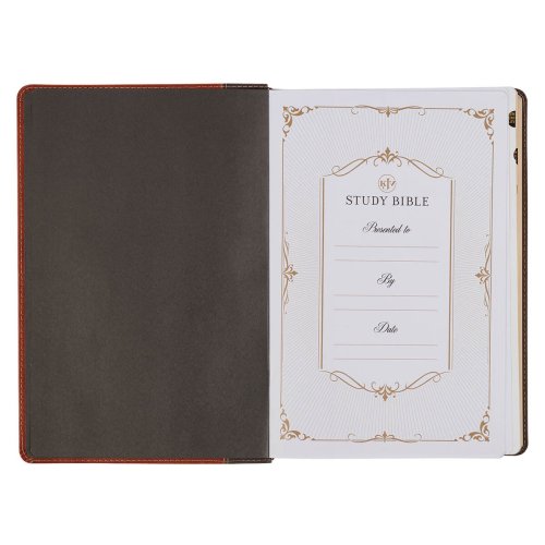 KJV Dark Brown and Honey Brown Faux Leather Large Print King James Version Study Bible with Thumb Index