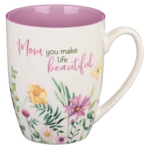 Mug Purple/White Floral Mom You Make Life Beautiful