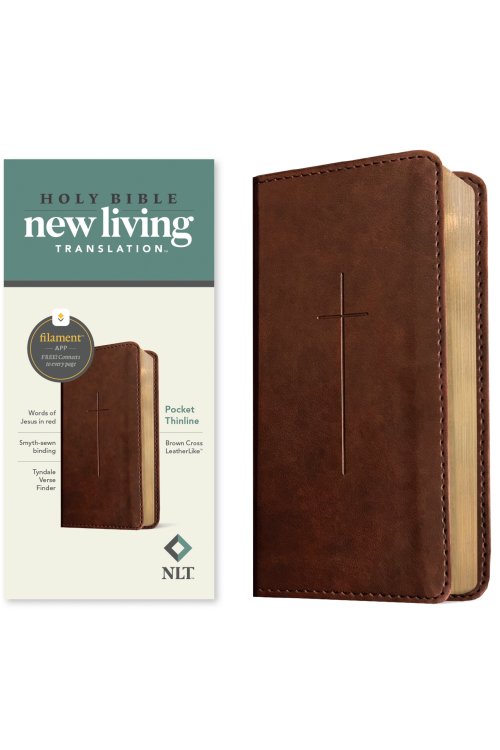 NLT Pocket Thinline Bible, Filament Enabled (LeatherLike, Brown Cross, Red Letter)