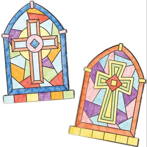 Cross Colour-in Window Decorations - Pack of 18