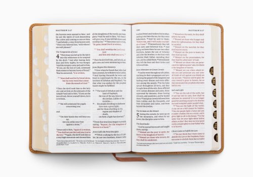 ESV Large Print Personal Size Bible, Red Letter, Thumb Indexed (TruTone, Nubuck Caramel, Wildflower Design)