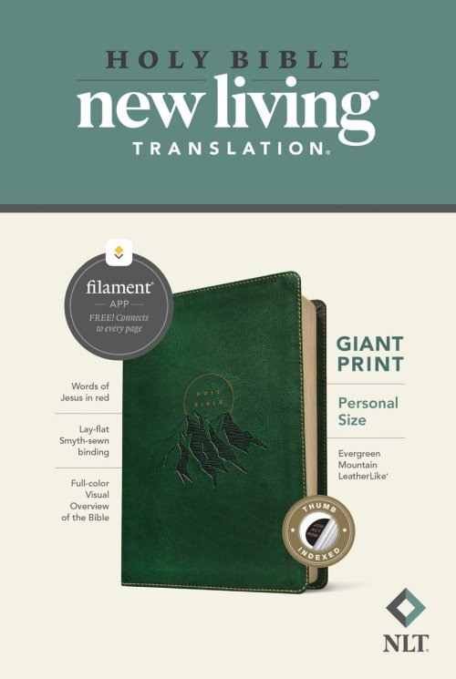 NLT Personal Size Giant Print Bible, Filament Enabled (LeatherLike, Evergreen Mountain , Indexed, Red Letter)