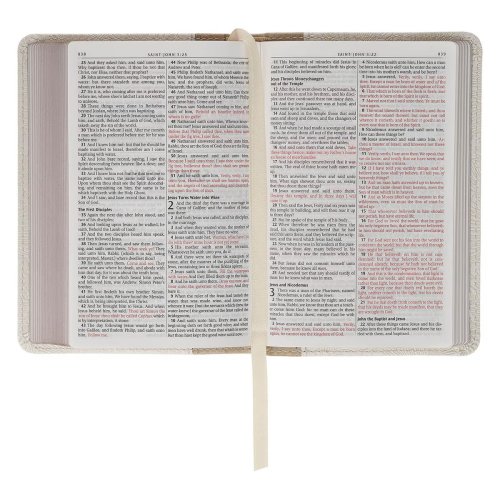 Pearlized White and Taupe Faux Leather King James Version Pocket Bible