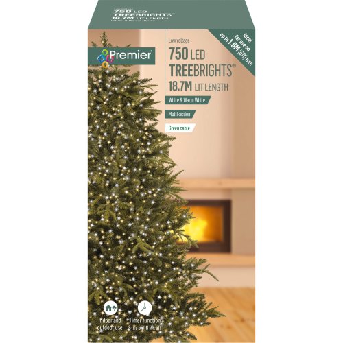750 LED TreeBrights with Timer in Mixed Warm White & White (Green Cable)