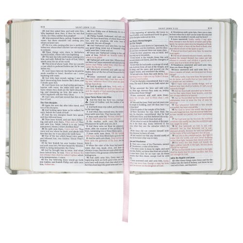 Lichen Gray Floral Faux Leather Hardcover King James Version Bible - Psalm 23:3