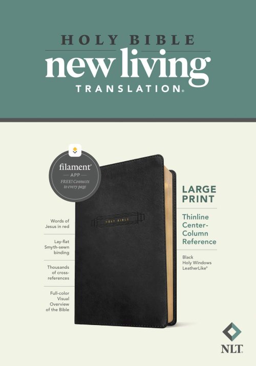 NLT Large Print Thinline Center-Column Reference Bible, Filament Enabled (LeatherLike, Black Holy Windows, Red Letter)