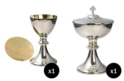 Nickel Plated Chalice (H 20 cm) & Ciborium (H 23 cm) with Gold Plated Inside Plus Paten