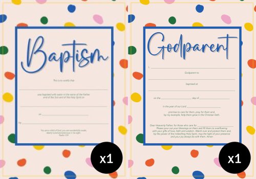 2 x 10 Packs Baptism / Godparent Certificates - Dots