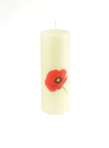 Exclusive Km Candle With Poppy Design (New) 8" X2 6/8" (2907)