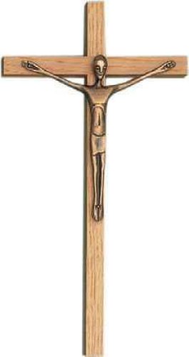 Oak Cross With Bronze Corpus - 8"