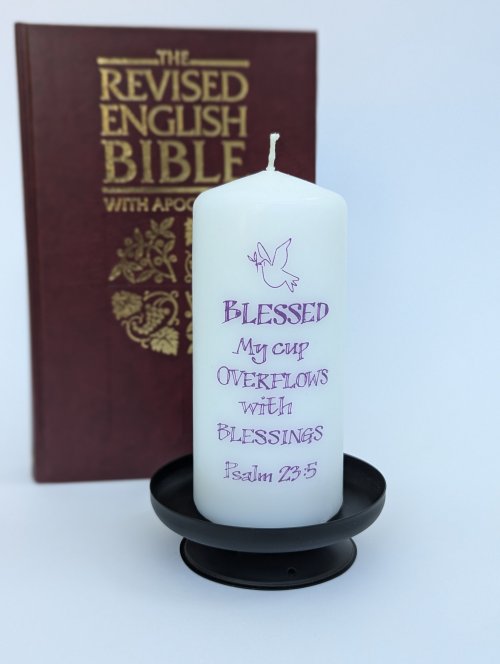 Blessed, My Cup Overflows with Blessings Psalm 23:5 Candle