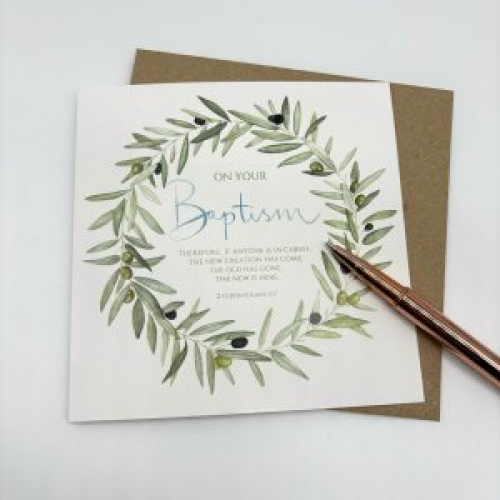 Baptism Olive Wreath Single Card