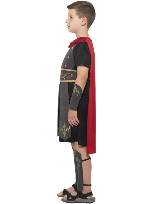 Roman Soldier Costume, Black with Tunic, Attached Cape, Arm & Leg Cuffs Medium (Age 7-9)
