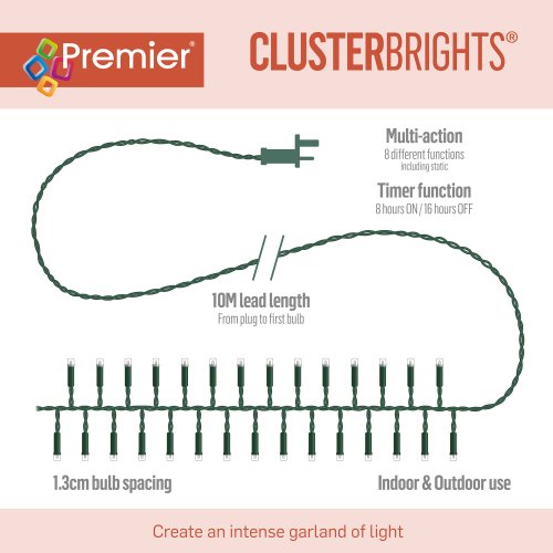 960 Multi-Action LED Cluster Bright Lights with Timer in Warm White (Green Cable)