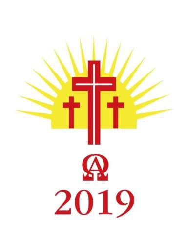 Candle Transfer -Three Red And Gold Crosses With Sun